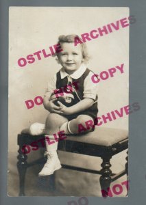 RPPC 1939 LITTLE BOY Posing TOY BALL Tennis Shoes WHITE SOCKS Sitting STUDIO