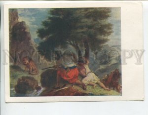 458819 USSR 1959 year Delacroix Lion Hunt in Morocco Hermitage old postcard