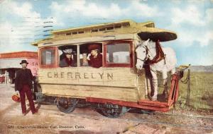 Denver Colorado Cherrelyn Horse Car Street View Antique Postcard K36283