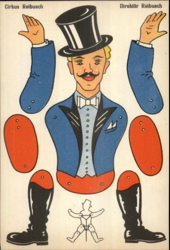 Mechanical Circus Leader Cut-Out Paper Doll Comic Postcard