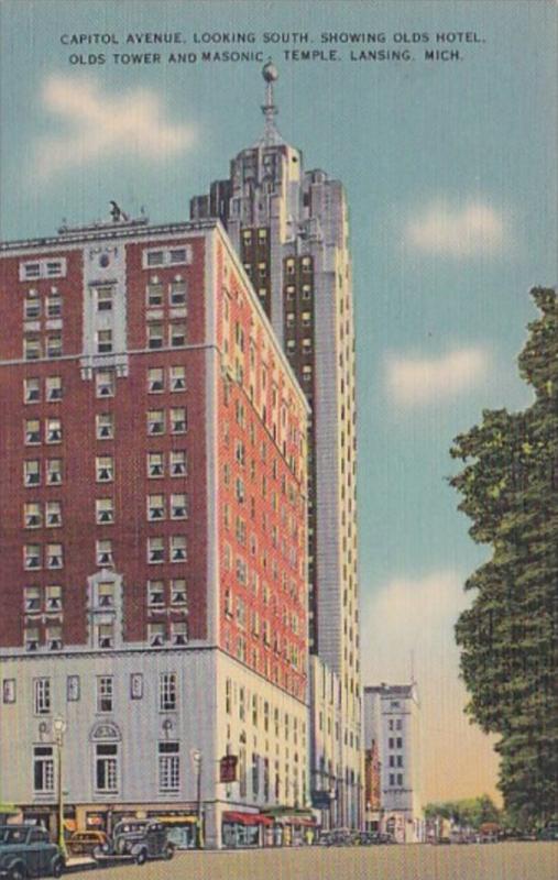 Michigan Lansing Capitol Avenue Looking South Showing Olds Hotel Olds Tower a...