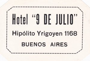 Argentina Buenos Aires Hotel 9 De Julio Large Vintage Luggage Label sk2499