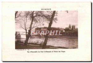 Old Postcard View of St. Benezet Bridge Ensemble and Palace of the Popes Avignon