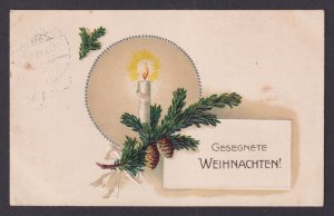 Germany Christmas postcard 1917 candle pinecones fir branch