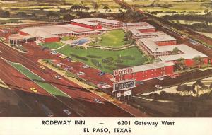 EL PASO, TX Texas RODEWAY INN Bird's Eye ROADSIDE c1960's Artist's View Postcard