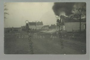 Pequot Lakes MINNESOTA RPPC 1912 FIRE Burning MAIN STREET nr Pine River Nisswa