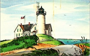 Nobska Light House Woods Hole Cape Cod from Robert Brooks Painting MA Postcard