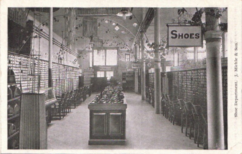 Postcard Shoe Department J Miehle & Son Pottsville PA