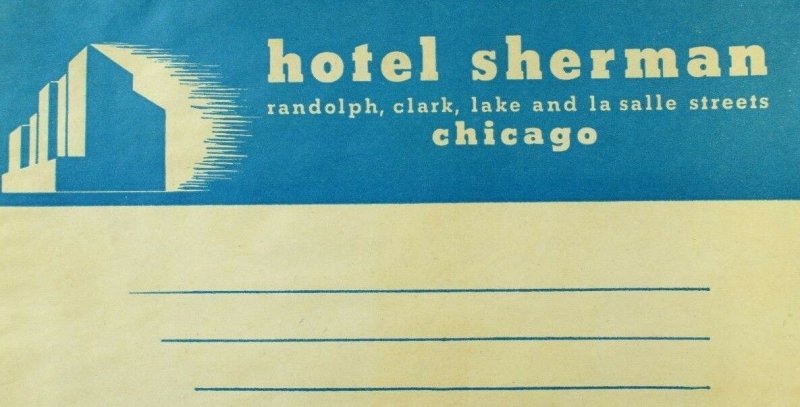 1940's-50's Hotel Sherman Chicago, Illinois Luggage Label Vintage Original E12