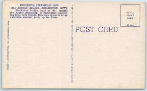 1955 Burlington, IA Excursion Steamboat Mac Arthur Bridge Mississippi River A249