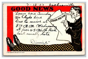 Vintage 1905 Comic Postcard Man with Long Legs Reading a Newspaper FUNNY