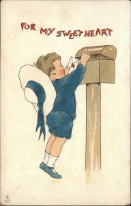 Tuck Blue Belles Little Boy Mails Valentine c1910 Vintage Postcard