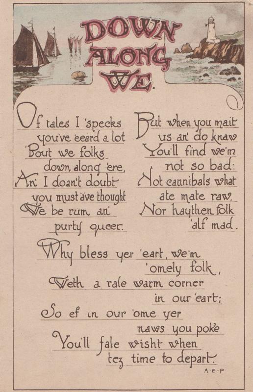 Cannibals Olde English Antique Down Along We Songcard Postcard