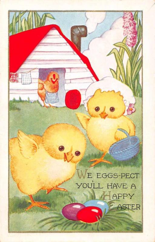 Happy Easter some dressed chicks dyed eggs by Whitney antique pc Z25135