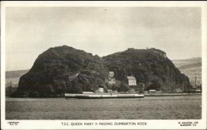 Steamship TSS Queen Mary II Dumbarton Rock Used Real Photo Postcard