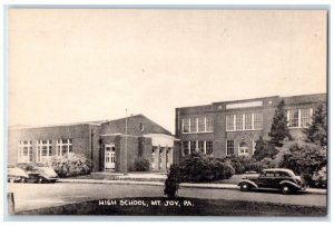 c1940 High School Exterior Classic Cars Mount Joy Pennsylvania Vintage Postcard