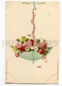 256924 KLEIN Chandelier FLOWERS Rose Umbrella Vintage postcard