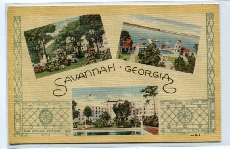 Savannah Georgia Multi View 1946 linen postcard