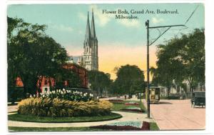 Grand Avenue Boulevard Flower Beds Milwaukee Wisconsin 1910c postcard