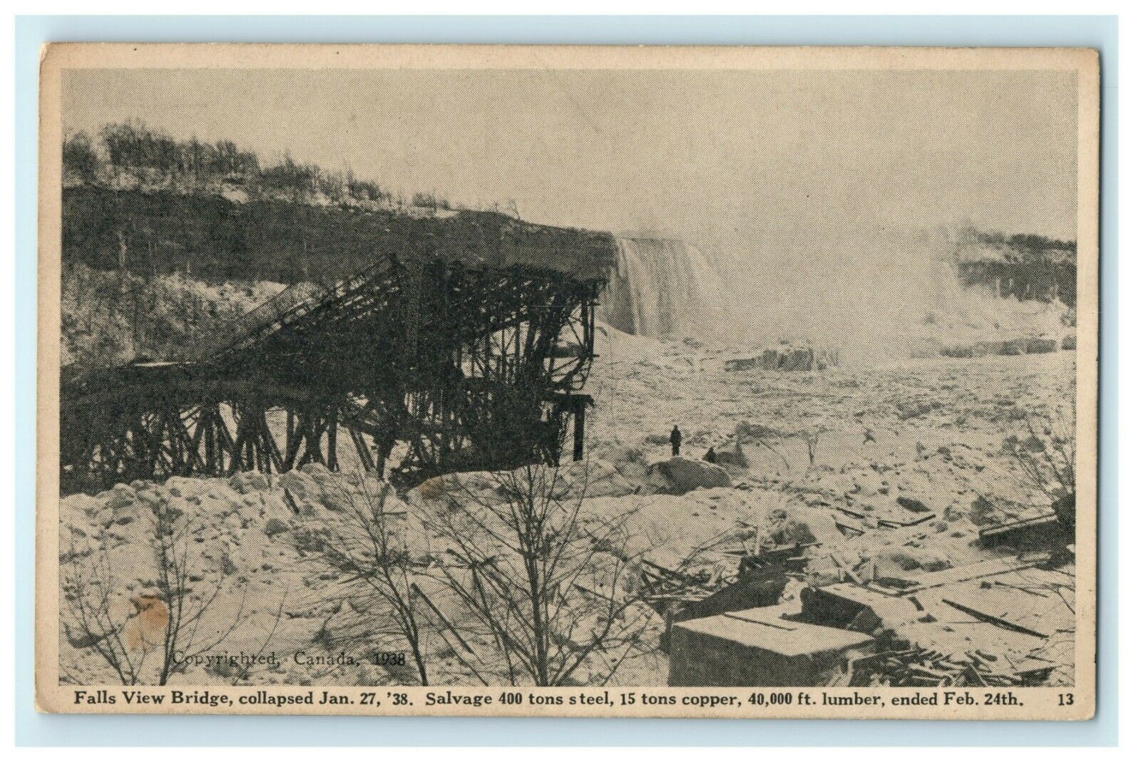 1938 Image of Collapsed Falls View Bridge Crossing the Niagara River ...