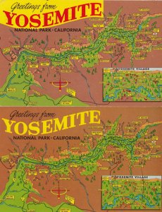 Yosemite Greetings From 2 x Map Postcard s