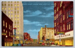 Sioux City Iowa~4th Street West~Florsheim Shoes~Linen Postcard