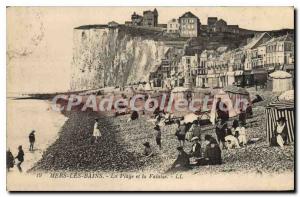 Old Postcard Mers Les Bains The Beach And Cliff