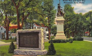 Civil War, and World War Monuments, Saco, ME, Old Postcard