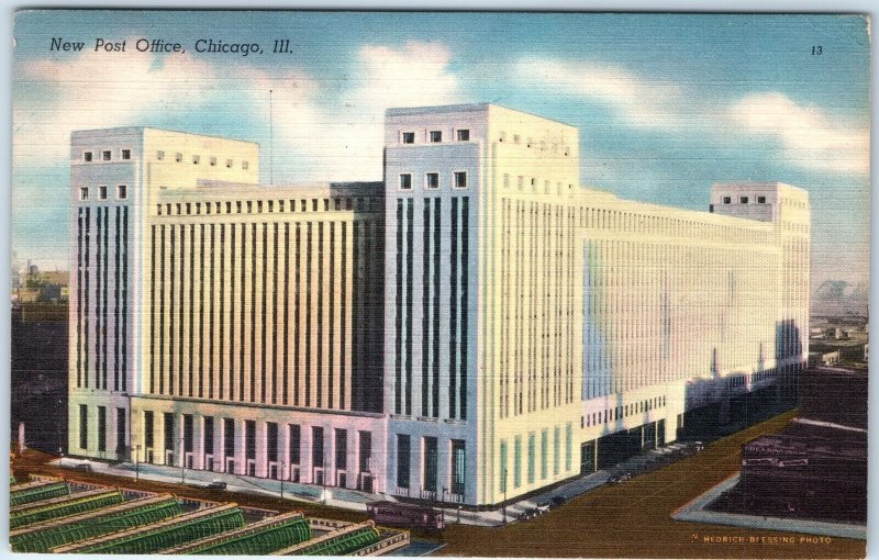 c1940s Chicago, IL New Post Office Building Linen PC Art Deco Architecture A292