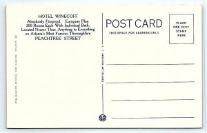 ATLANTA, Georgia GA ~ Peachtree Street HOTEL WINECOFF ca 1920s  Postcard