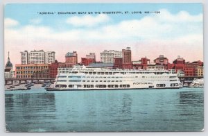 St Louis Missouri~Excursion Boat Admiral on Mississippi River~Linen Postcard