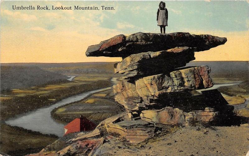 Lookout Mountain Chattanooga Tennessee c1910 Postcard Girl on Umbrella Rock