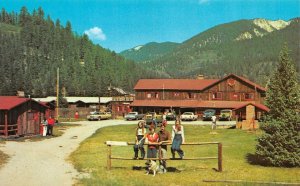 Red River, NM New Mexico  RIVERSIDE LODGE~CABINS  Family~Dog ROADSIDE  Postcard