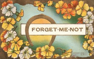 Vintage Postcard 1909 Forget Me Not Greetings Golden Horseshoe Yellow Flowers