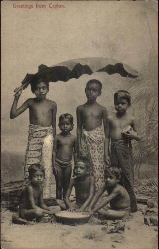 Ceylon Sri Lanka Native Children c1910 Postcard