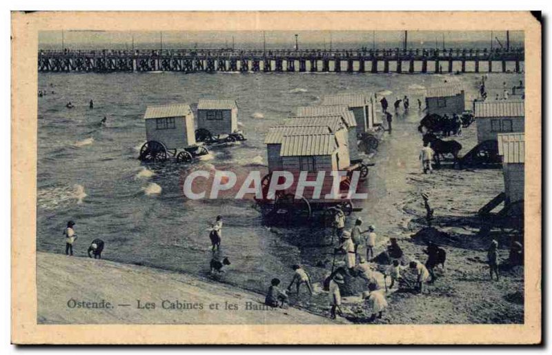 Old Postcard Belgium Ostend cabins and baths