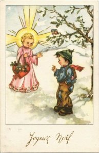 CPA AK Angel Girl with a Boy in the Forest - Christmas ANGELS (777498)