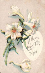 Vintage Postcard 1900's A Happy Easter To You Greetings Card White Egg Flowers