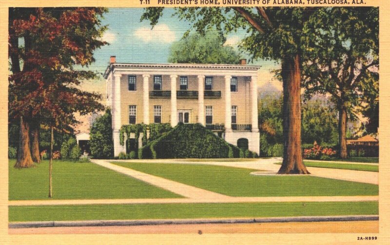 USA President's Home University Alabama Tuscaloosa Linen Postcard 05.41 