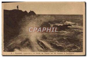 Postcard Old Pomichet Study Waves on Rocks