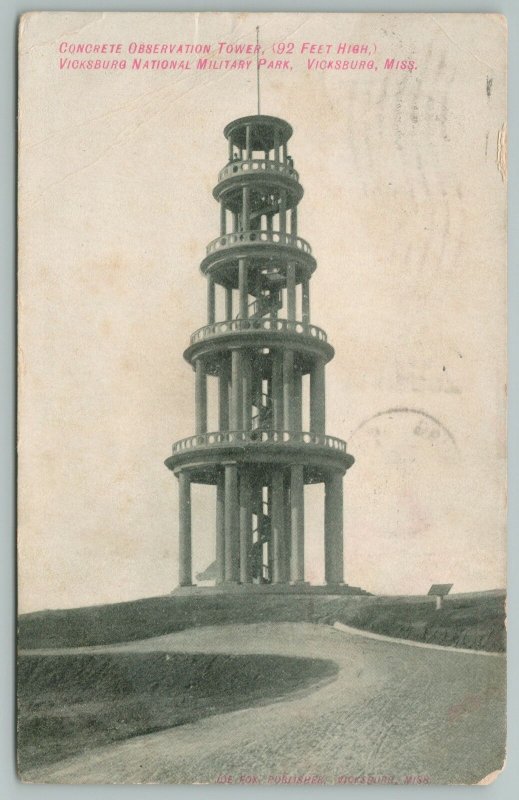 Vicksburg Mississippi~Concrete observation Tower~Vintage Postcard