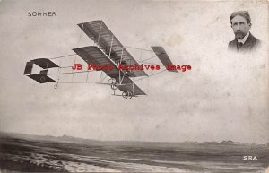 French Aviator Roger Sommer, RPPC, Farman Biplane, 1910 PM