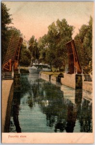 Forsviks Sluss Sweden Canal Lock Ship About to Pass Through Postcard