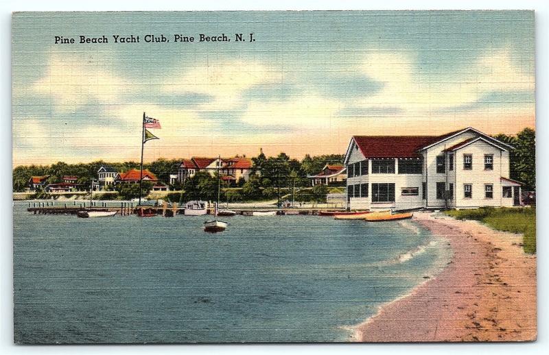 Postcard NJ Pine Beach the Pine Beach Yacht Club Vintage Linen A13