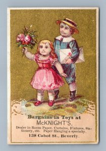 TOYS McKNIGHT CO. BEVERLY MA VICTORIAN TRADE CARD