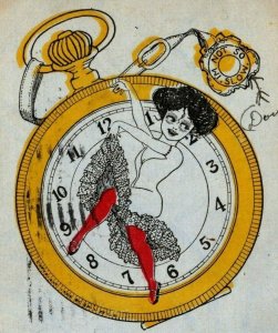 Vintage 1911 Comic Postcard Beautiful Cancan Girl Gold Pocket Watch