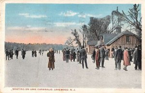 Lakewood New Jersey Lake Carasaljo Ice Skating Vintage Postcard AA12620