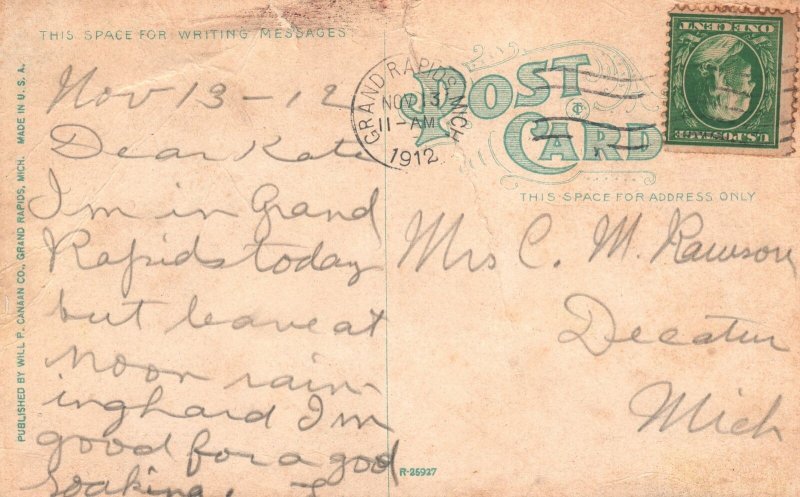 Rustic Bridge John Ball Park Grand Rapids Michigan Will P. Antique Postcard 1912