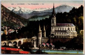 Vue Plongeante Lourdes France River Bridge Mountains Buildings Postcard