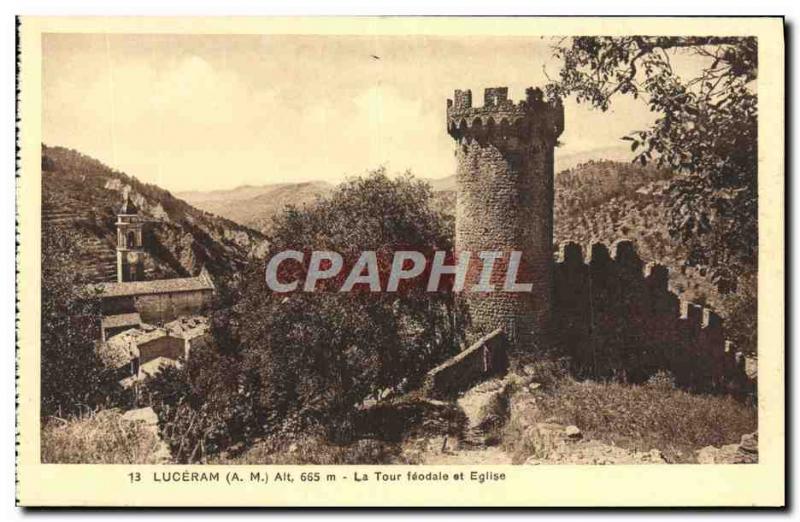 Old Postcard Luceram Feudal Tower and Church